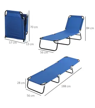 Conjunto de 2 Tumbonas Plegables y Reclinables con Respaldo Ajustable en 5 Niveles Carga 120 kg 188x56x28 cm Azul