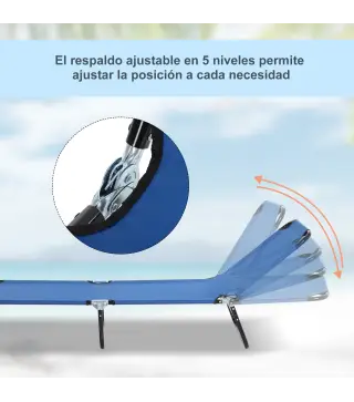 Conjunto de 2 Tumbonas Plegables y Reclinables con Respaldo Ajustable en 5 Niveles Carga 120 kg 188x56x28 cm Azul