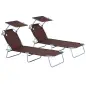 Conjunto de 2 Tumbonas Plegables con Toldo Desmontable Respaldo Ajustable en 5 Niveles 187x58x36 cm Marrón Conjunto de 2 Tumbonas Plegables con Toldo Desmontable Respaldo Ajustable en 5 Niveles 187x58x36 cm Marrón