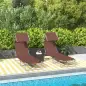 Conjunto de 2 Tumbonas Plegables con Toldo Desmontable Respaldo Ajustable en 5 Niveles 187x58x36 cm Marrón Conjunto de 2 Tumbonas Plegables con Toldo Desmontable Respaldo Ajustable en 5 Niveles 187x58x36 cm Marrón