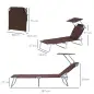 Conjunto de 2 Tumbonas Plegables con Toldo Desmontable Respaldo Ajustable en 5 Niveles 187x58x36 cm Marrón Conjunto de 2 Tumbonas Plegables con Toldo Desmontable Respaldo Ajustable en 5 Niveles 187x58x36 cm Marrón