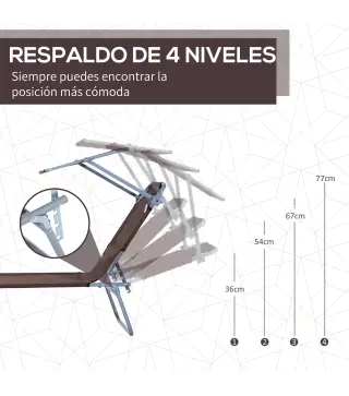 Conjunto de 2 Tumbonas Plegables con Toldo Desmontable Respaldo Ajustable en 5 Niveles 187x58x36 cm Marrón