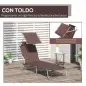 Conjunto de 2 Tumbonas Plegables con Toldo Desmontable Respaldo Ajustable en 5 Niveles 187x58x36 cm Marrón Conjunto de 2 Tumbonas Plegables con Toldo Desmontable Respaldo Ajustable en 5 Niveles 187x58x36 cm Marrón