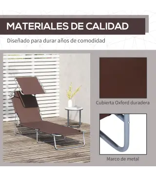 Conjunto de 2 Tumbonas Plegables con Toldo Desmontable Respaldo Ajustable en 5 Niveles 187x58x36 cm Marrón