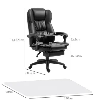 Conjunto 1 Silla de Masaje Reclinable 68,5x68,5x113-121 cm y 1 Alfombra Protectora de Suelo 90x120 cm Negro Transparente