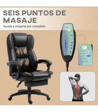 Conjunto 1 Silla de Masaje Reclinable 68,5x68,5x113-121 cm y 1 Alfombra Protectora de Suelo 90x120 cm Negro Transparente