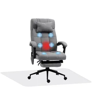 Conjunto de 1 Silla de Masaje Reclinable con 6 Puntos de Masaje y 1 Alfombra Protectora de Suelo Gris y Transparente
