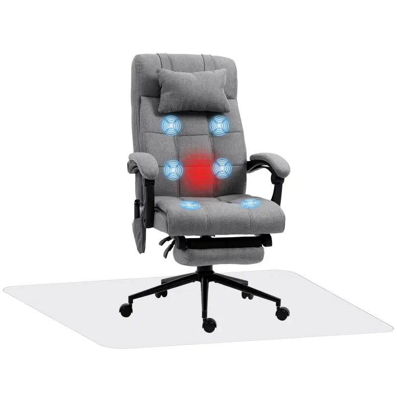 Conjunto de 1 Silla de Masaje Reclinable con 6 Puntos de Masaje y 1 Alfombra Protectora de Suelo Gris y Transparente Conjunto de 1 Silla de Masaje Reclinable con 6 Puntos de Masaje y 1 Alfombra Protectora de Suelo Gris y Transparente