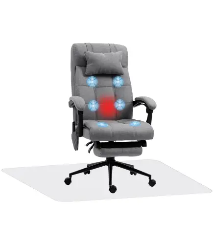 Conjunto de 1 Silla de Masaje Reclinable con 6 Puntos de Masaje y 1 Alfombra Protectora de Suelo Gris y Transparente