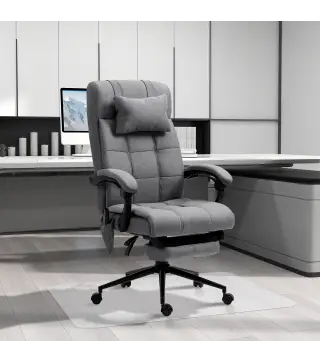 Conjunto de 1 Silla de Masaje Reclinable con 6 Puntos de Masaje y 1 Alfombra Protectora de Suelo Gris y Transparente