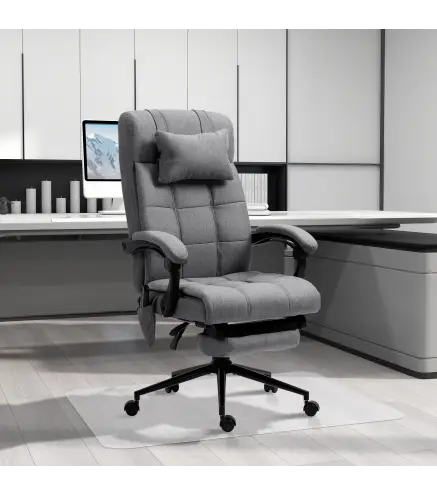 Conjunto de 1 Silla de Masaje Reclinable con 6 Puntos de Masaje y 1 Alfombra Protectora de Suelo Gris y Transparente