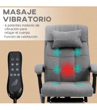 Conjunto de 1 Silla de Masaje Reclinable con 6 Puntos de Masaje y 1 Alfombra Protectora de Suelo Gris y Transparente