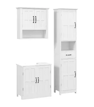 Conjunto 1 Columna de Baño 1 Mueble para Debajo del Lavabo y 1 Armario de Pared con Estante Ajustable Blanco