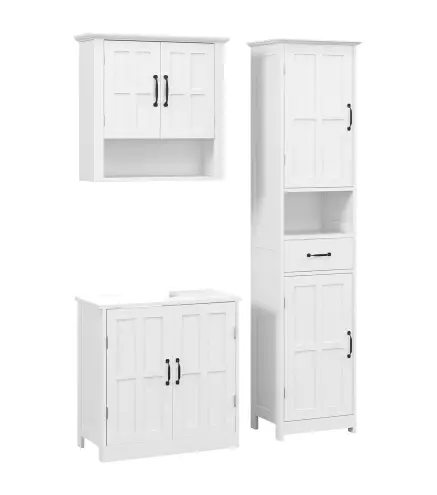Conjunto 1 Columna de Baño 1 Mueble para Debajo del Lavabo y 1 Armario de Pared con Estante Ajustable Blanco