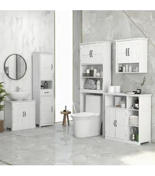 Conjunto 1 Columna de Baño 1 Mueble para Debajo del Lavabo y 1 Armario de Pared con Estante Ajustable Blanco