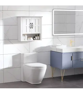 Conjunto 1 Columna de Baño 1 Mueble para Debajo del Lavabo y 1 Armario de Pared con Estante Ajustable Blanco