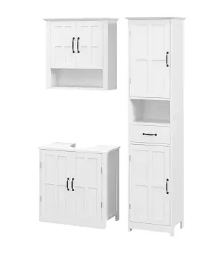 Conjunto 1 Columna de Baño 1 Mueble para Debajo del Lavabo y 1 Armario de Pared con Estante Ajustable Blanco