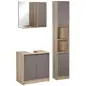 Conjunto de 1 Mueble para Debajo del Lavabo 1 Armario de Baño con Espejo y 1 Columna de Baño Roble y Gris