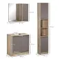 Conjunto de 1 Mueble para Debajo del Lavabo 1 Armario de Baño con Espejo y 1 Columna de Baño Roble y Gris