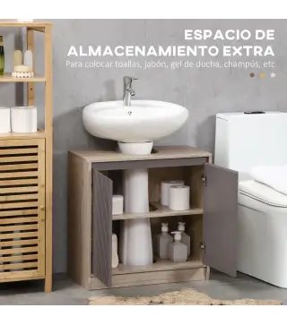 Conjunto de 1 Mueble para Debajo del Lavabo 1 Armario de Baño con Espejo y 1 Columna de Baño Roble y Gris