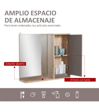 Conjunto de 1 Mueble para Debajo del Lavabo 1 Armario de Baño con Espejo y 1 Columna de Baño Roble y Gris