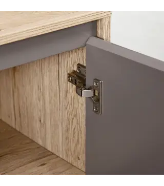 Conjunto de 1 Mueble para Debajo del Lavabo 1 Armario de Baño con Espejo y 1 Columna de Baño Roble y Gris