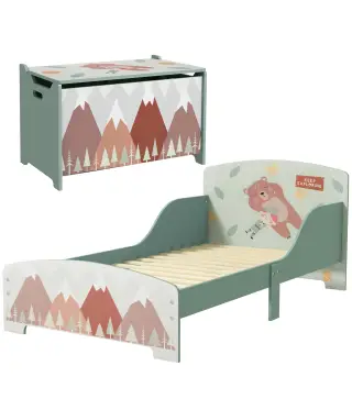 Conjunto para Niños Incluye 1 Cama Infantil Carga Máx. 40 kg 143x77x60 cm y 1 Baúl de Almacenamiento 60x37x39 cm Verde