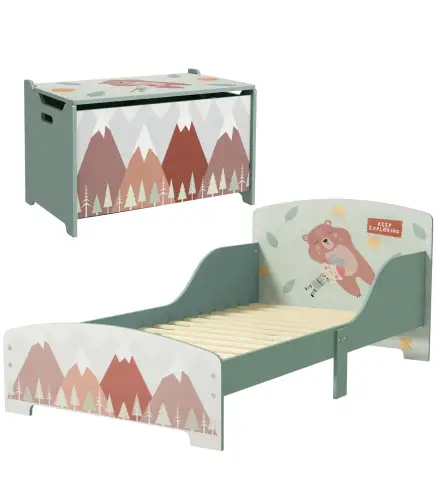 Conjunto para Niños Incluye 1 Cama Infantil Carga Máx. 40 kg 143x77x60 cm y 1 Baúl de Almacenamiento 60x37x39 cm Verde