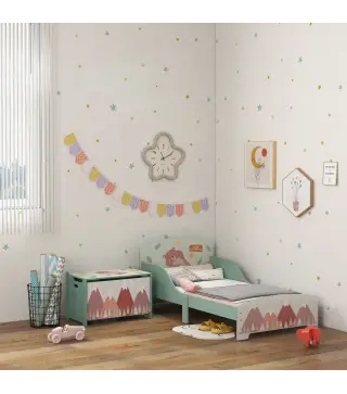Conjunto para Niños Incluye 1 Cama Infantil Carga Máxima 40 kg 143x77x60 cm y 1 Baúl de Almacenamiento 60x37x39 cm Verde