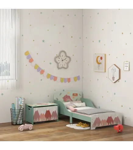 Conjunto para Niños Incluye 1 Cama Infantil Carga Máx. 40 kg 143x77x60 cm y 1 Baúl de Almacenamiento 60x37x39 cm Verde