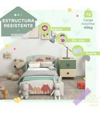 Conjunto para Niños Incluye 1 Cama Infantil Carga Máx. 40 kg 143x77x60 cm y 1 Baúl de Almacenamiento 60x37x39 cm Verde