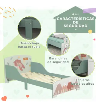 Conjunto para Niños Incluye 1 Cama Infantil Carga Máx. 40 kg 143x77x60 cm y 1 Baúl de Almacenamiento 60x37x39 cm Verde