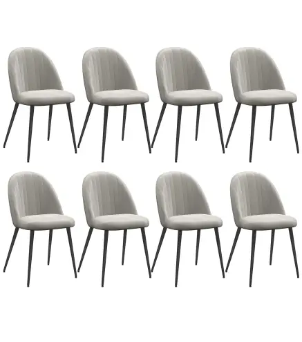Pack de 8 Sillas de Comedor Modernas Sillas de Cocina Tapizada en Terciopelo con Respaldo Alto 50x52x83 cm Gris