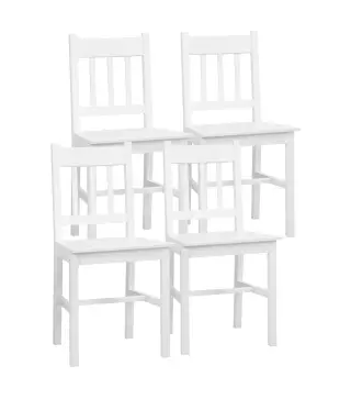Juego de 4 Sillas de Comedor Silla de Cocina con Respaldo de Listones Marco de Madera de Pino 41x46,5x85,5 cm Blanco
