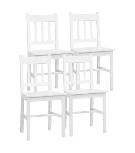 Juego de 4 Sillas de Comedor Silla de Cocina con Respaldo de Listones Marco de Madera de Pino 41x46,5x85,5 cm Blanco
