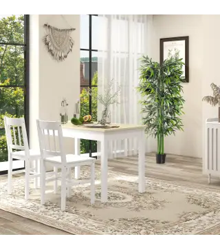 Juego de 4 Sillas de Comedor Silla de Cocina con Respaldo de Listones Marco de Madera de Pino 41x46,5x85,5 cm Blanco