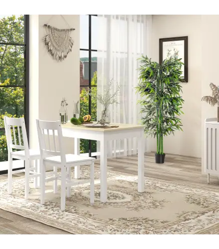 Juego de 4 Sillas de Comedor Silla de Cocina con Respaldo de Listones Marco de Madera de Pino 41x46,5x85,5 cm Blanco