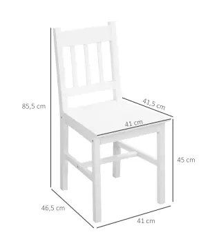 Juego de 4 Sillas de Comedor Silla de Cocina con Respaldo de Listones Marco de Madera de Pino 41x46,5x85,5 cm Blanco