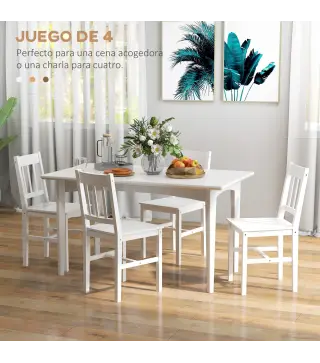 Juego de 4 Sillas de Comedor Silla de Cocina con Respaldo de Listones Marco de Madera de Pino 41x46,5x85,5 cm Blanco