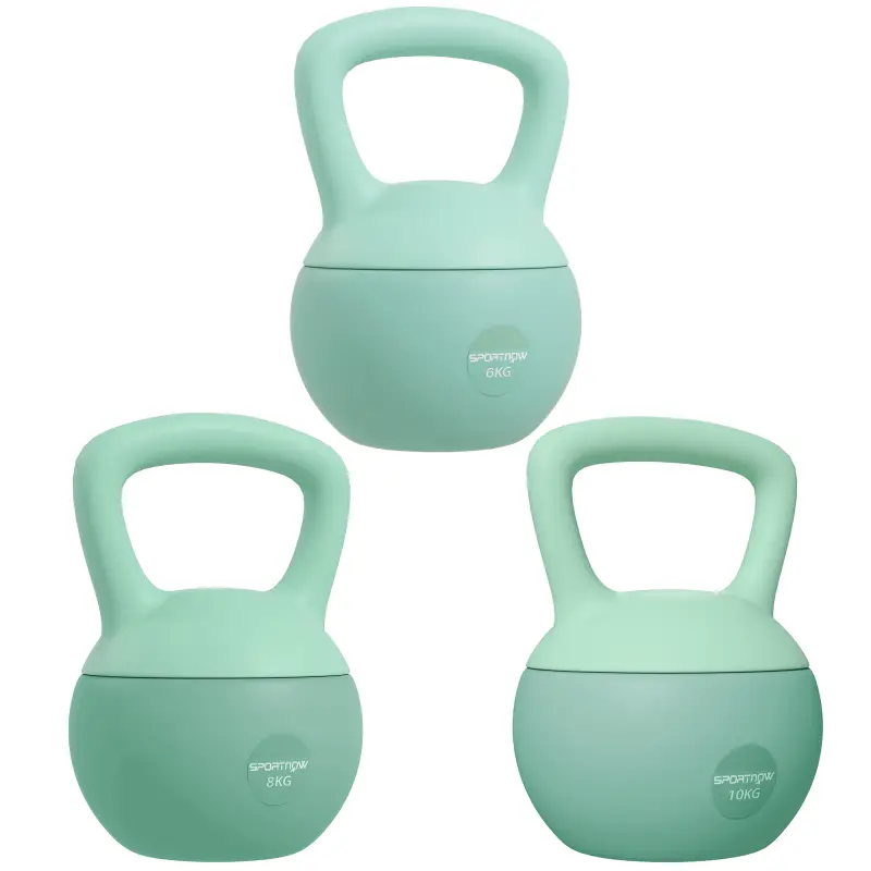 3 Pesas Rusas 6/8/10 kg Kettlebell Relleno de Arena Metálica y Mango Antideslizante para Entrenamiento en Casa Verde