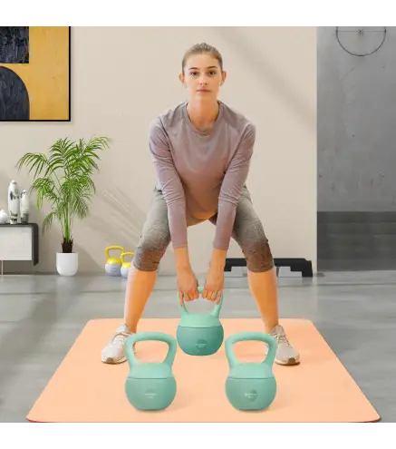 3 Pesas Rusas 6/8/10 kg Kettlebell Relleno de Arena Metálica y Mango Antideslizante para Entrenamiento en Casa Verde