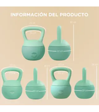3 Pesas Rusas 6/8/10 kg Kettlebell Relleno de Arena Metálica y Mango Antideslizante para Entrenamiento en Casa Verde