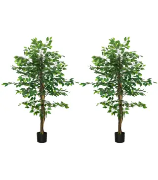 Pack de 2 Plantas Artificiales con Troncos Naturales 150 cm Ficus Sintéticas con 882 Hojas Decoración para Hogar Verde
