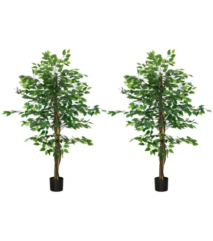 Pack de 2 Plantas Artificiales con Troncos Naturales 150 cm Ficus Sintéticas con 882 Hojas Decoración para Hogar Verde