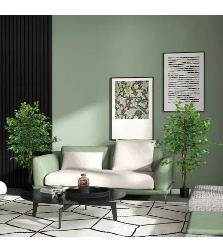 Pack de 2 Plantas Artificiales con Troncos Naturales 150 cm Ficus Sintéticas con 882 Hojas Decoración para Hogar Verde