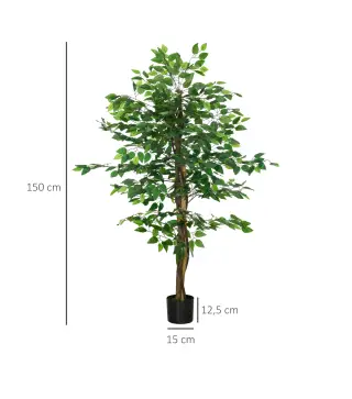 Pack de 2 Plantas Artificiales con Troncos Naturales 150 cm Ficus Sintéticas con 882 Hojas Decoración para Hogar Verde