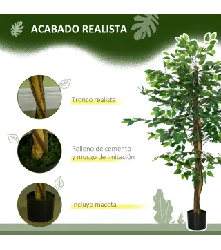 Pack de 2 Plantas Artificiales con Troncos Naturales 150 cm Ficus Sintéticas con 882 Hojas Decoración para Hogar Verde
