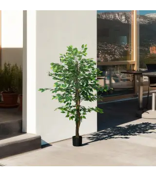 Pack de 2 Plantas Artificiales con Troncos Naturales 150 cm Ficus Sintéticas con 882 Hojas Decoración para Hogar Verde