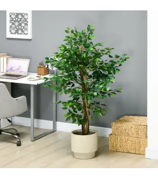 Pack de 2 Plantas Artificiales con Troncos Naturales 150 cm Ficus Sintéticas con 882 Hojas Decoración para Hogar Verde