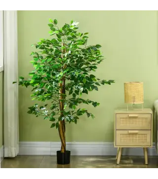 Pack de 2 Plantas Artificiales con Troncos Naturales 150 cm Ficus Sintéticas con 882 Hojas Decoración para Hogar Verde
